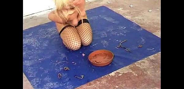  Gross Forced Worms in Mouth Humiliation of bizarre blonde slaveslut Crystel Lei